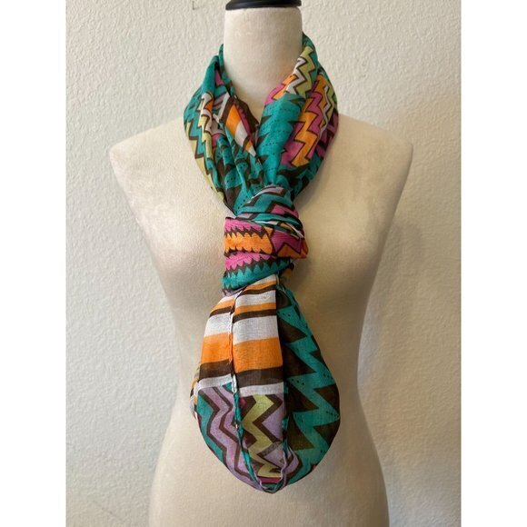 Bold Pink, Orange, Yellow, Teal & Brown Infinity Scarf 33"‎ x 35"  Lightweight - Picture 1 of 4